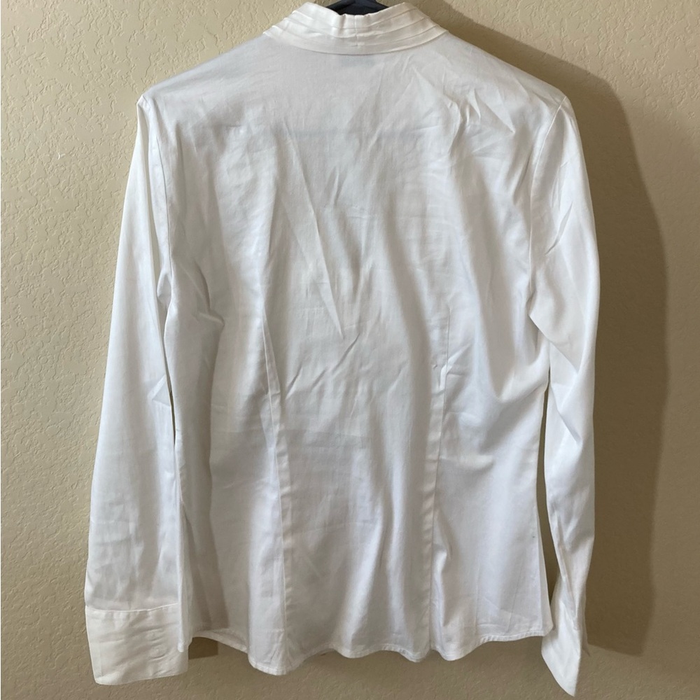 LOFT White Ruffle Button Front Long Sleeve Blouse Size 8 - Picture 3 of 5